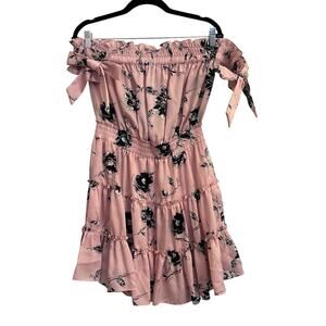 Misa LA Laiyin Off-Shoulder Ruffle Pink Floral Dress Romantic Goth Cottagecore